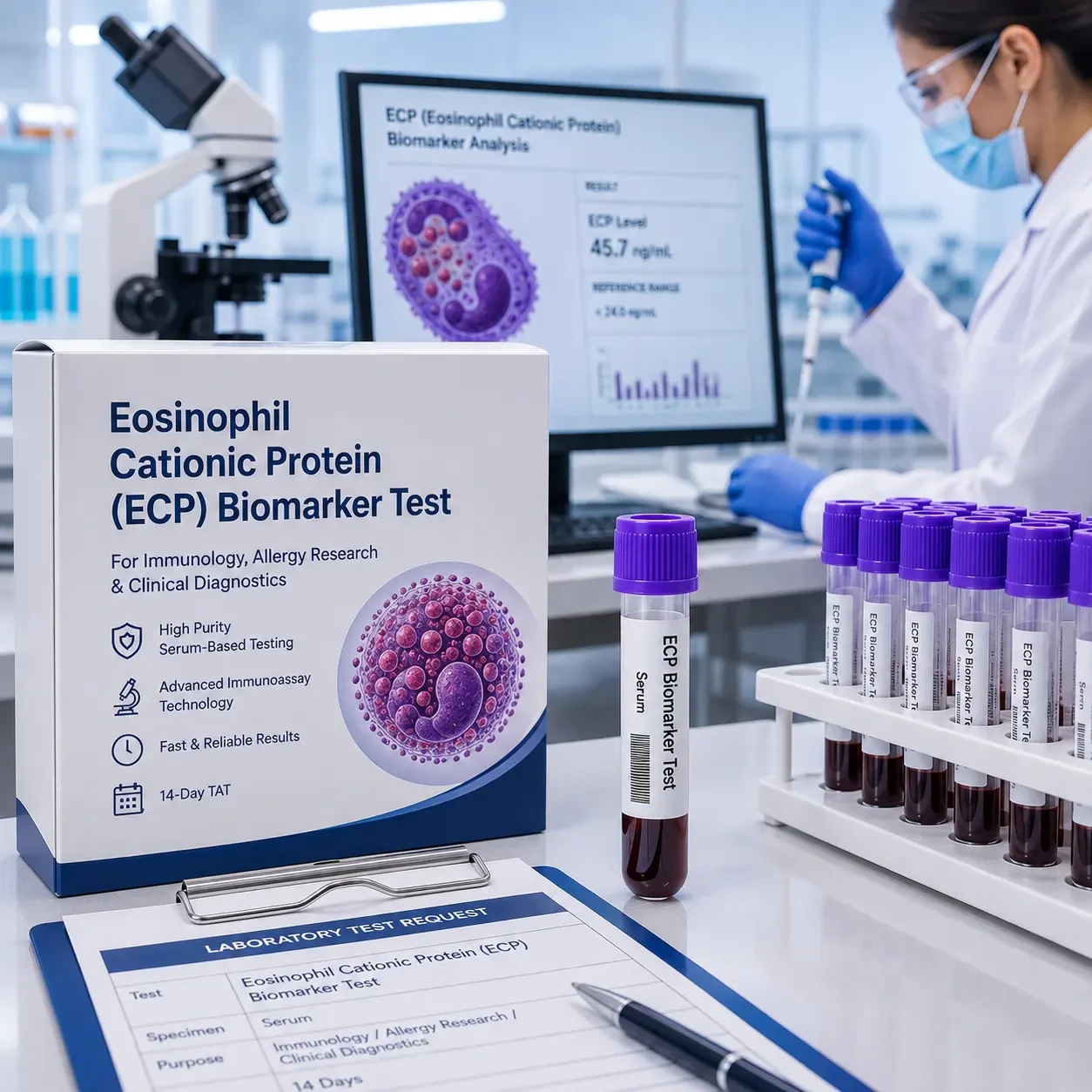 Eosinophil Cationic Protein (ECP) Biomarker for Immunology, Allergy Research, and Clinical Diagnostics – High Purity Serum-Based Testing with 14-Day TAT