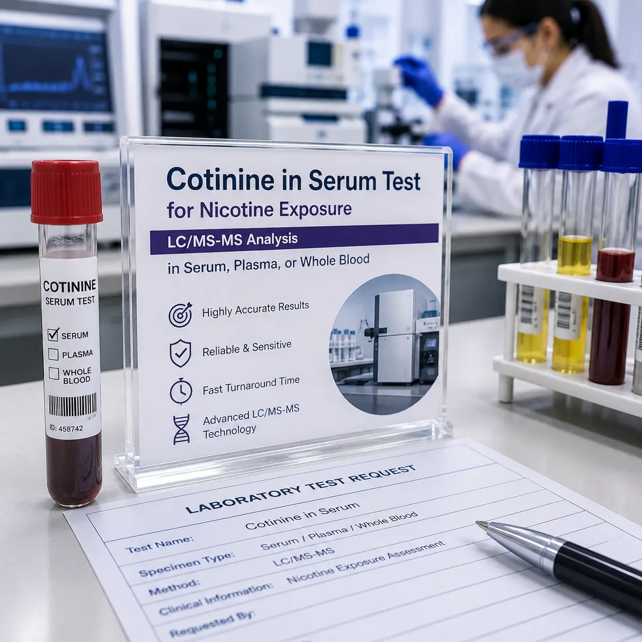 Highly Accurate Cotinine in Serum Test for Nicotine Exposure | LC/MS-MS Analysis in Serum, Plasma, or Whole Blood