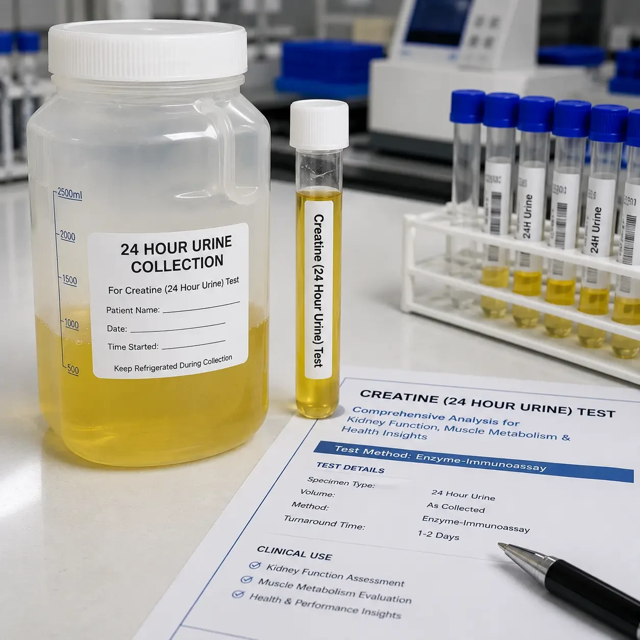 Comprehensive Creatine (24 Hour Urine) Test for Kidney Function, Muscle Metabolism & Health Insights – Accurate Enzyme-Immunoassay Analysis