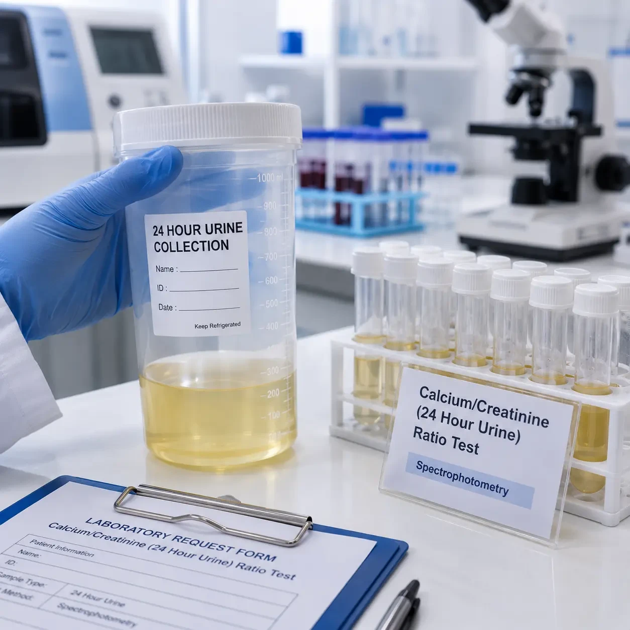Calcium/Creatinine (24 Hour Urine) Ratio Test – Accurate Kidney Function & Calcium Metabolism Analysis via Spectrophotometry
